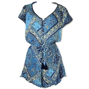 Hollister Blue Paisley Patchwork Romper Size S